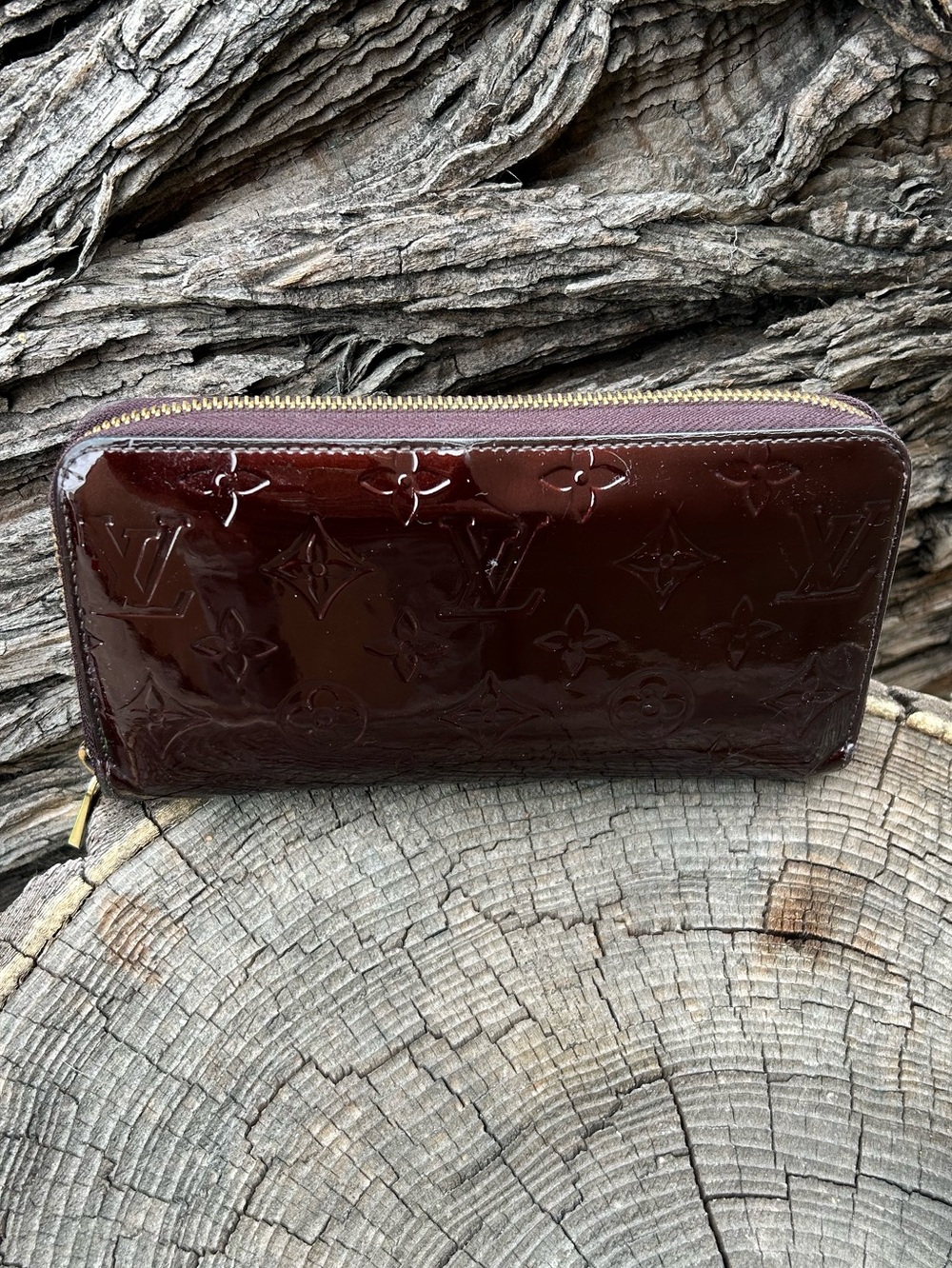 Louis Vuitton Vernis Patent Zip Wallet in Deep Burgandy
